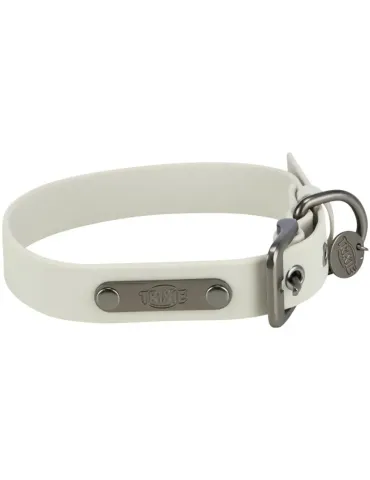 Collar para perro de PVC color gris claro, ancho 30 mm, con hebilla metálica y anilla para correa y placa identificativa. 2