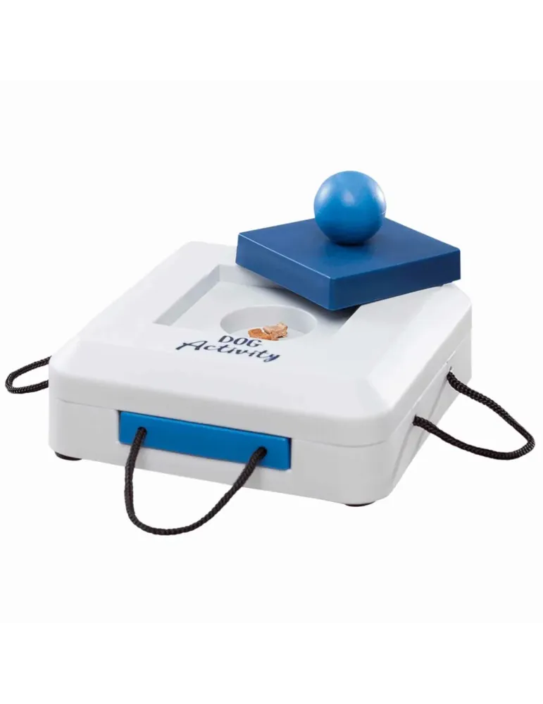 Juguete de inteligencia para perros Dog Activity Gamble Box abierto, con compartimento visible y snacks escondidos para estimula