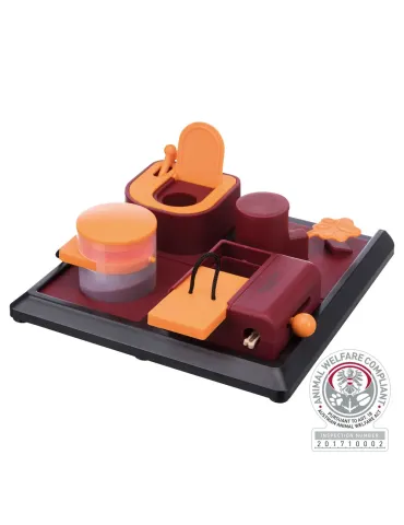 Juego de inteligencia para perros Dog Activity Puzzle Box Nivel 2 con múltiples retos interactivos de colores rojo y naranja par