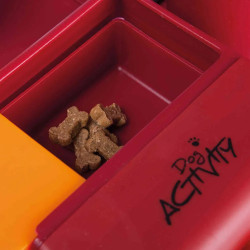 Juego de inteligencia para perros Dog Activity Puzzle Box Nivel 2 con múltiples retos interactivos de colores rojo y naranja par 2