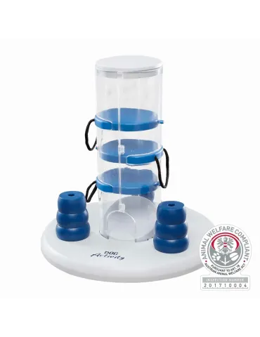 Juego de inteligencia para perros Dog Activity Gambling Tower Nivel 1 con torre interactiva y plataformas con cuerdas para ganar