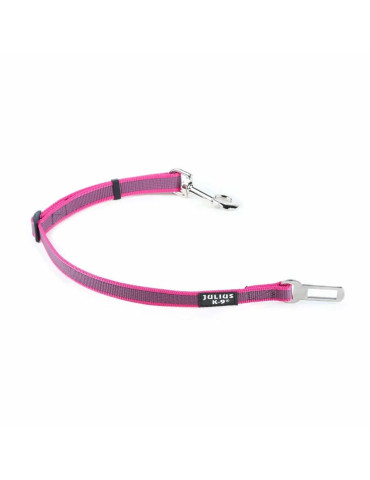 Cinturón de seguridad rosa para perros Julius-K9 con hebilla metálica y mosquetón.