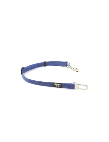 Cinturón de seguridad azul para perros Julius-K9 con hebilla de metal y mosquetón.