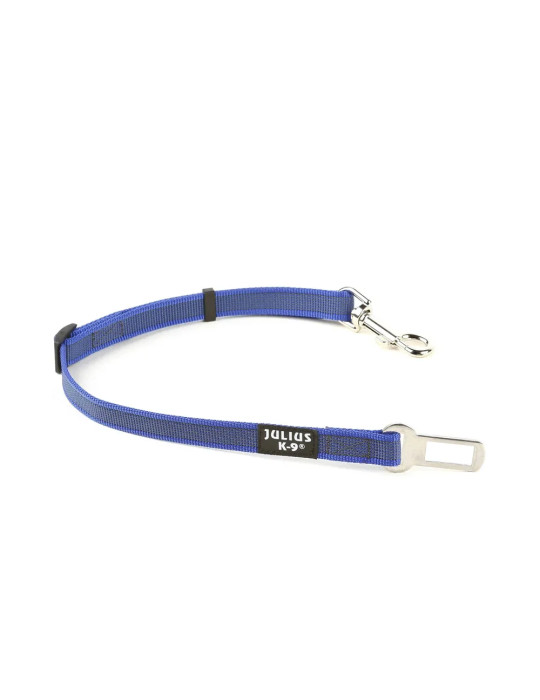 Cinturón de seguridad azul para perros Julius-K9 con hebilla de metal y mosquetón.