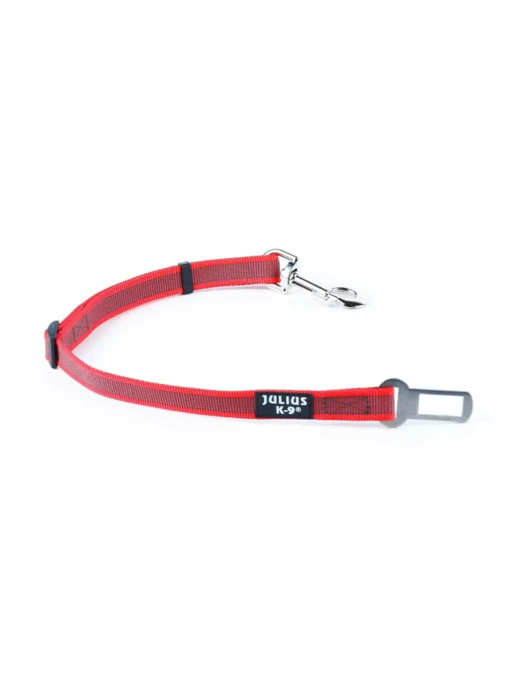 Cinturón de seguridad rojo para perros Julius-K9 con enganche metálico universal y mosquetón.