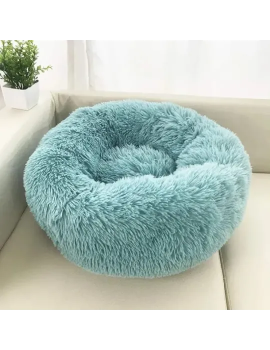 Cama antiestrés redonda y esponjosa para perros, color verde.