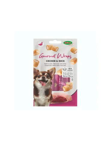 Tres paquetes de snacks para perros Bubimex Gourmet Wraps, sabores pollo con cordero, salmón y pato. 2
