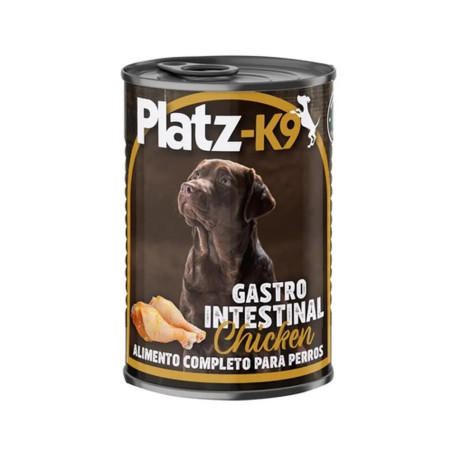 Lata de alimento húmedo Platz-K9 Gastrointestinal sabor pollo para perros con sensibilidad digestiva.
