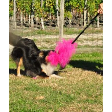 Cachorro jugando al aire libre con motivador de piel de oveja merino de Flexipets