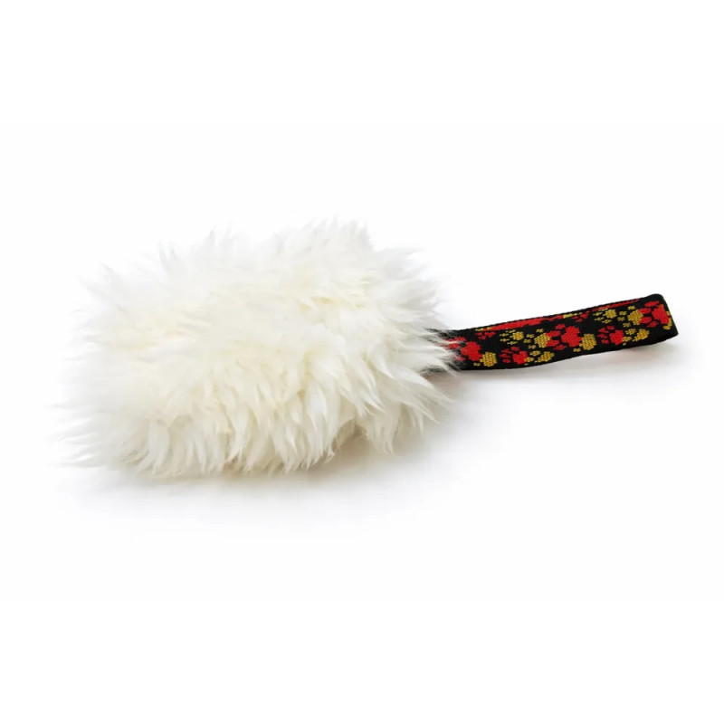 Motivador de bolsillo para perros con pompón blanco de oveja merino y asa decorada, marca Flexipets