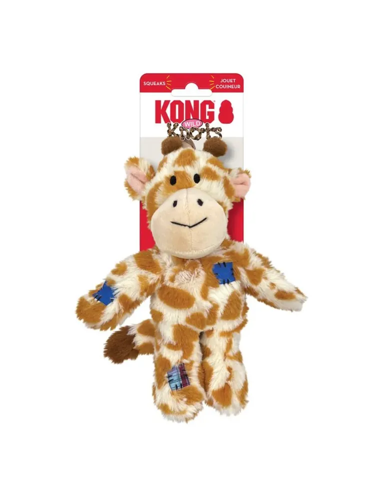 Juguete para perro KONG Wild Knots con forma de jirafa de peluche resistente con embalaje.