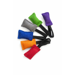 Mordedor de tela francesa mini Flexipets colores variados con asa negra, juguete resistente para perros pequeños y entrenamiento