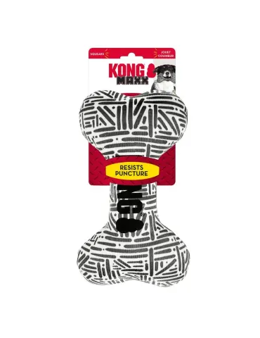 Juguete para perro KONG Maxx con forma de hueso en blanco y negro, tejido resistente con sonido.