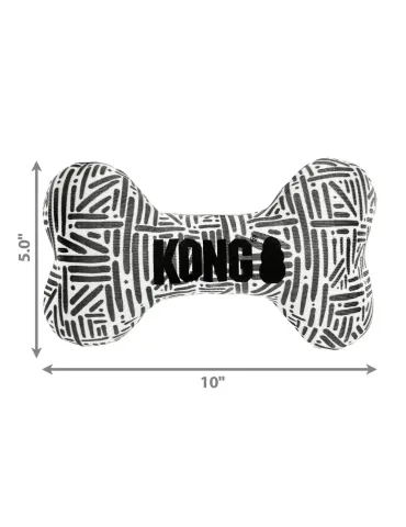 Juguete para perro KONG Maxx con forma de hueso en blanco y negro, tejido resistente con sonido. 2