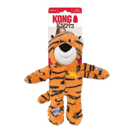 Juguete para perro KONG Wild Knots con forma de tigre de peluche resistente con embalaje.