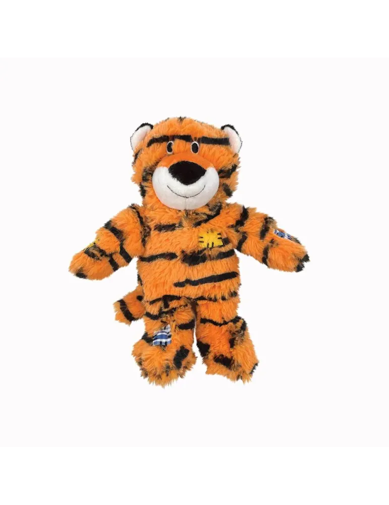 Juguete para perro KONG Wild Knots con forma de tigre de peluche, sin embalaje, ideal para juegos suaves y duraderos.