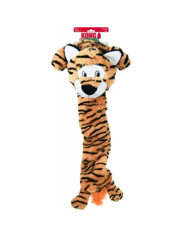 Juguete para perro KONG con forma de tigre alargado y peluche suave ideal para juego y mordisqueo.