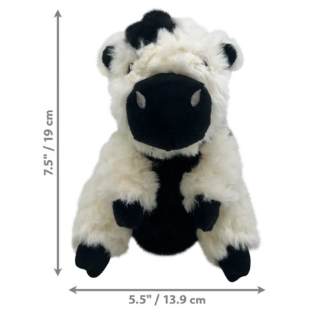 Juguete para perro KONG Tyke Comfort vaca con dimensiones de 19 cm x 13.9 cm.