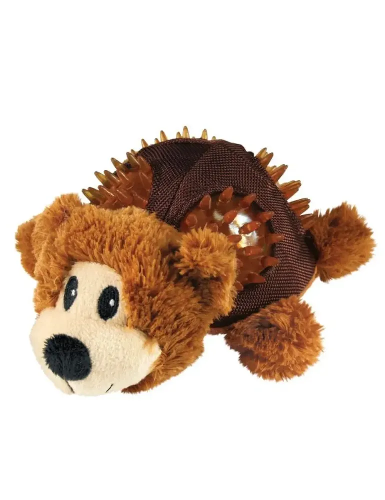 Juguete para perro KONG Shells Bear con peluche suave y superficie de textura dentada para morder.