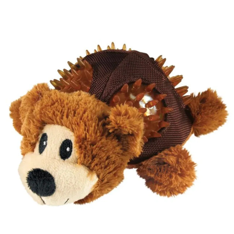 Juguete para perro KONG Shells Bear con peluche suave y superficie de textura dentada para morder.