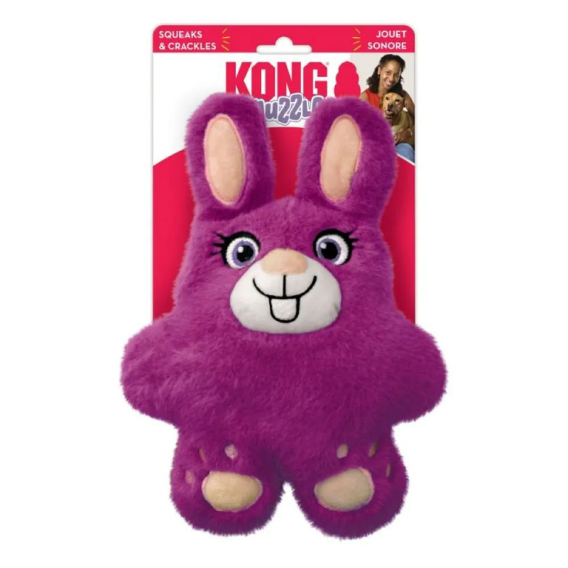 Juguete para perro KONG Snuzzles con forma de conejo morado, peluche sonoro con embalaje original.