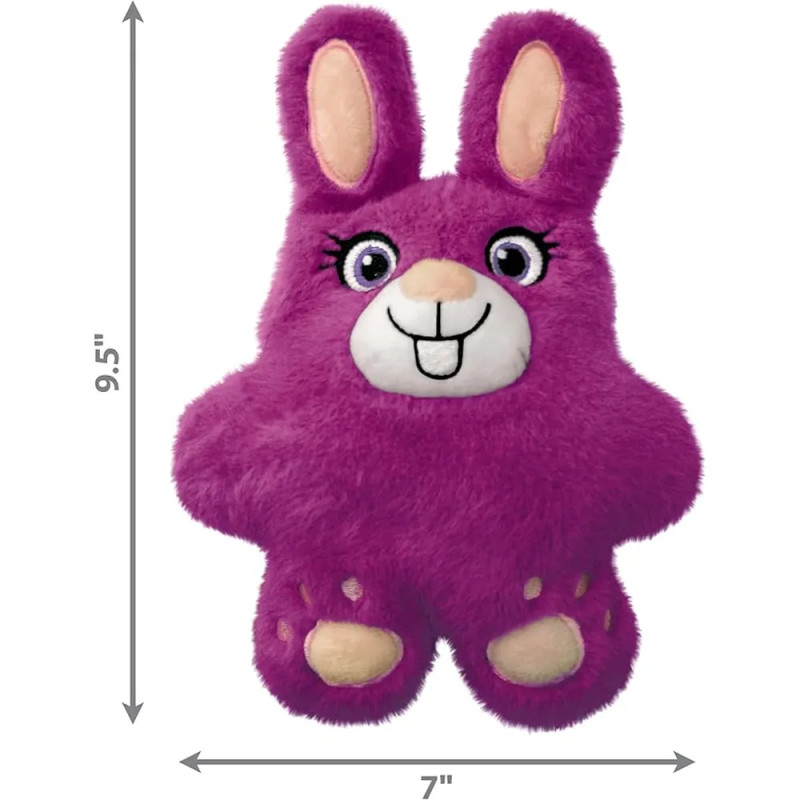 Juguete para perro KONG Snuzzles Conejo de peluche morado con medidas 24 x 18 cm, ideal para perros pequeños y medianos.