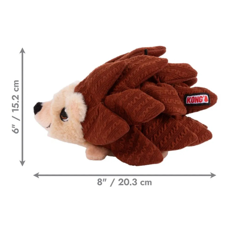Medidas del juguete para perro KONG Layerz Forage Hedgehog: 20,3 cm de largo por 15,2 cm de alto.