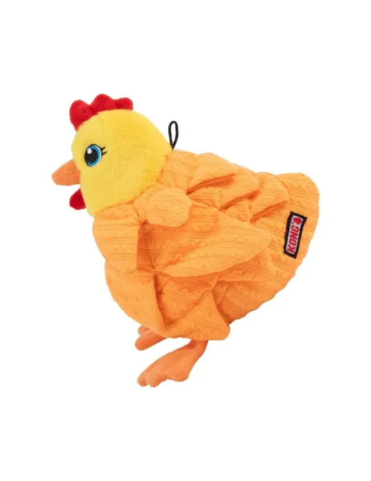 Juguete KONG Layerz Forage Hen sin blister, con forma de gallina naranja y pliegues para esconder snacks.