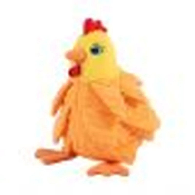 Miniatura del juguete para perros KONG Layerz Forage Hen con forma de gallina naranja y texturas.