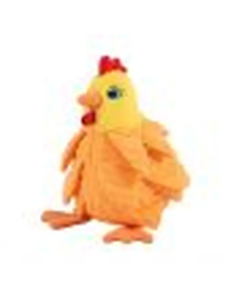 Miniatura del juguete para perros KONG Layerz Forage Hen con forma de gallina naranja y texturas.