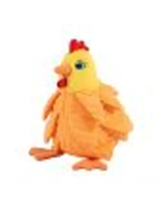 Miniatura del juguete para perros KONG Layerz Forage Hen con forma de gallina naranja y texturas.