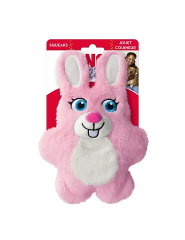 Juguete para perro KONG Snuzzles Kiddos conejo rosa de peluche con sonido, ideal para masticar y jugar.
