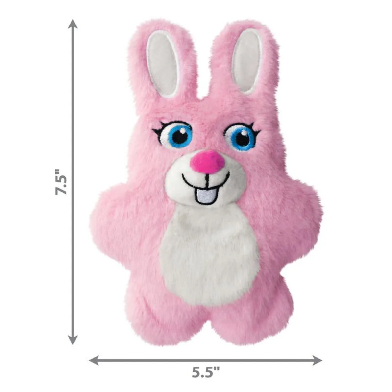 Medidas del juguete para perro KONG Snuzzles Kiddos conejo rosa: 19 cm de alto por 14 cm de ancho.