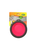 Cuenco plegable de silicona Bubimex para perro en color rosa y negro — bebedero y comedero de viaje práctico.