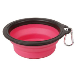 Cuenco plegable de silicona Bubimex para perro en color rosa y negro — bebedero y comedero de viaje práctico. 2
