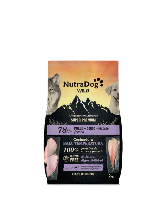NutraDog Wild Pienso Natural Semihúmedo para Cachorros de Pollo, Cerdo y Pescado