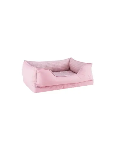 Freedog Cuna Glacial Rosa — vista oblicua de la cama con bordes