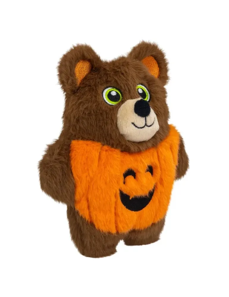 KONG Peluche Halloween Snuzzles Oso Calabaza — vista lateral del juguete KONG Halloween Snuzzles Pumpkin Bear para perros