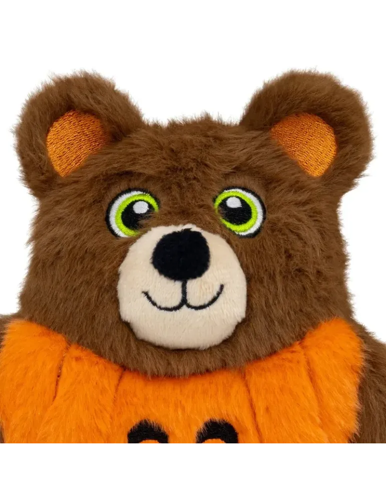 KONG Peluche Halloween Snuzzles Oso Calabaza — detalle de la cabeza del juguete KONG Halloween Snuzzles Pumpkin Bear