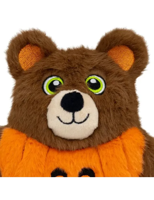 KONG Peluche Halloween Snuzzles Oso Calabaza — detalle de la cabeza del juguete KONG Halloween Snuzzles Pumpkin Bear