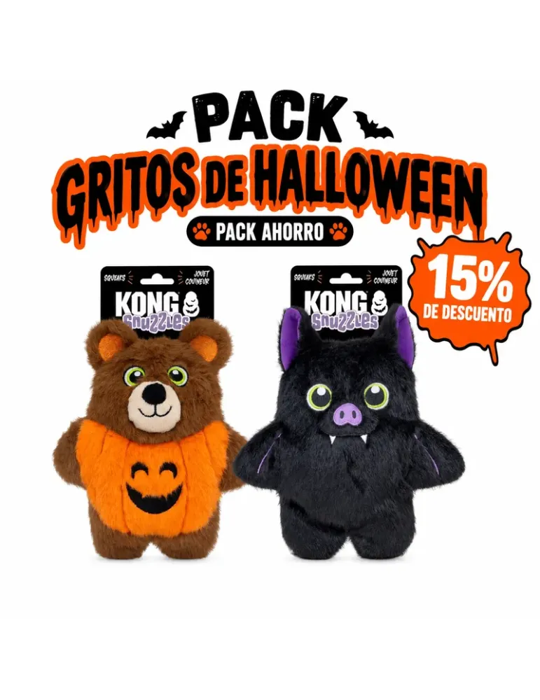 Pack Gritos de Halloween – KONG Snuzzles Pumpkin Bear + Bat — juguete de Halloween