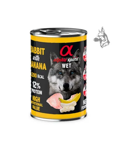 Alpha Spirit Lata de Conejo con Plátano, comida húmeda para perros de 400 g