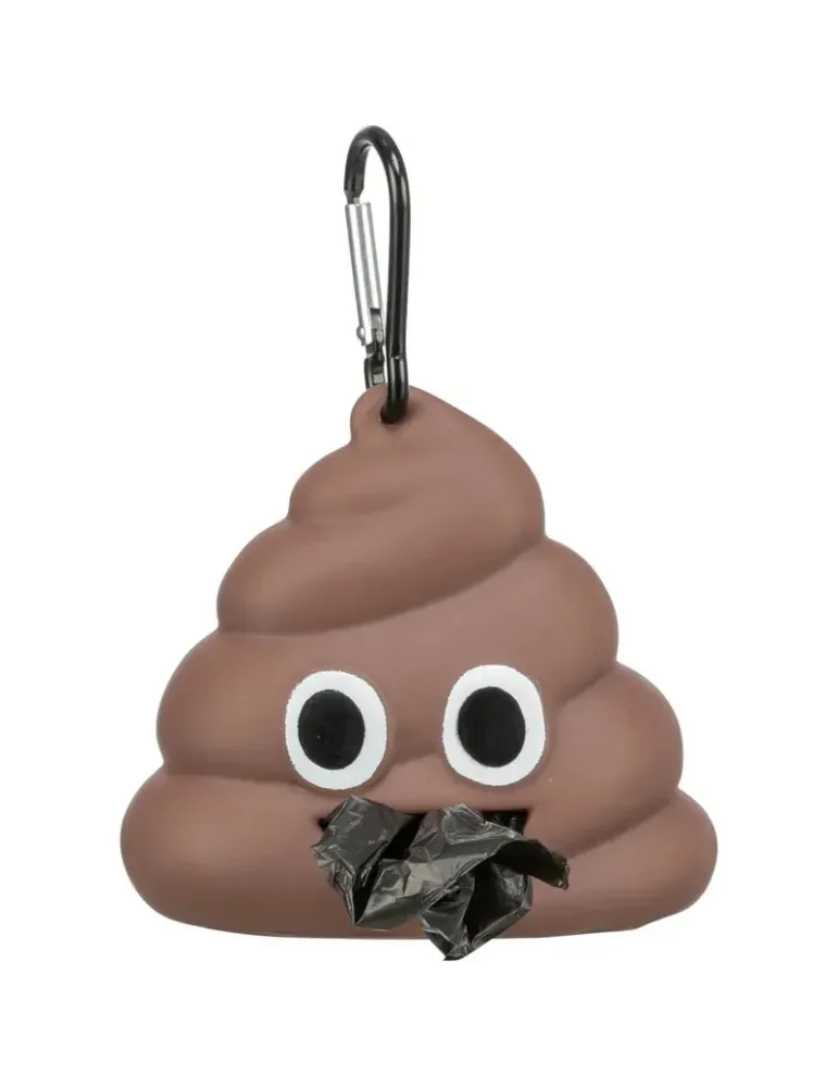 Dispensador de bolsas recoge cacas Trixie Emoji marrón con mosquetón