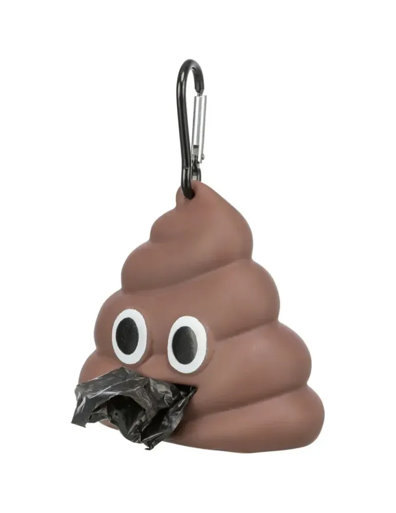Dispensador de bolsas recoge cacas Trixie Emoji marrón con mosquetón