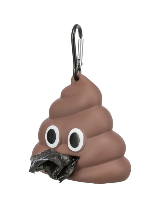 Dispensador de bolsas recoge cacas Trixie Emoji marrón con mosquetón