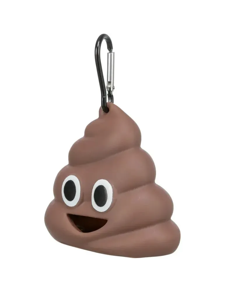 Dispensador de bolsas recoge cacas Trixie Emoji marrón con mosquetón