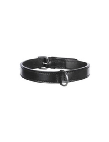 Trixie Collar de Piel Active negro para perros — vista del collar y anilla metálica