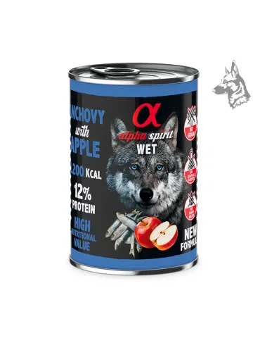 Alpha Spirit Lata de Boquerón con Manzana Roja, comida húmeda para perros de 400 g