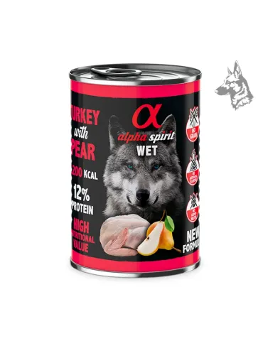 Alpha Spirit Lata de Pavo con Pera, comida húmeda para perros de 400 g