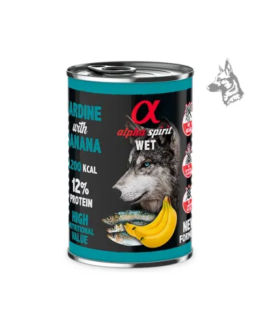 Alpha Spirit Lata de Sardina con Plátano, comida húmeda para perros de 400 g